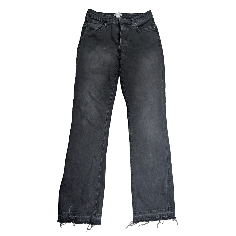 FOREVER 21 Straight Leg Jeans Size 27 Black Button Fly Split Hem High Rise